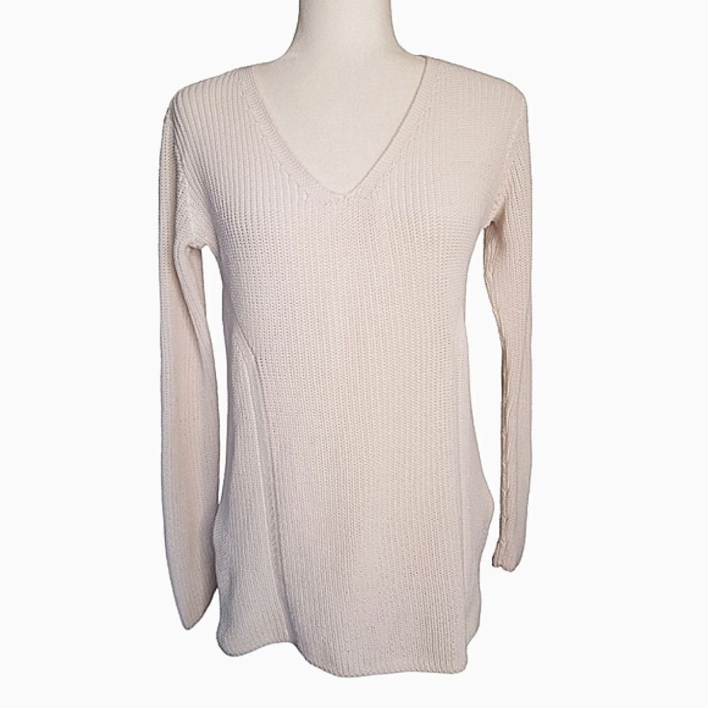 Athleta Sweater V-neck Long sleeve White Pullover Size Small